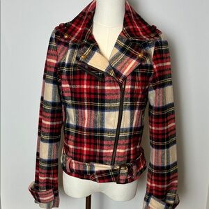 Heritage 1981 Red and Cream Plaid Moto Jacket